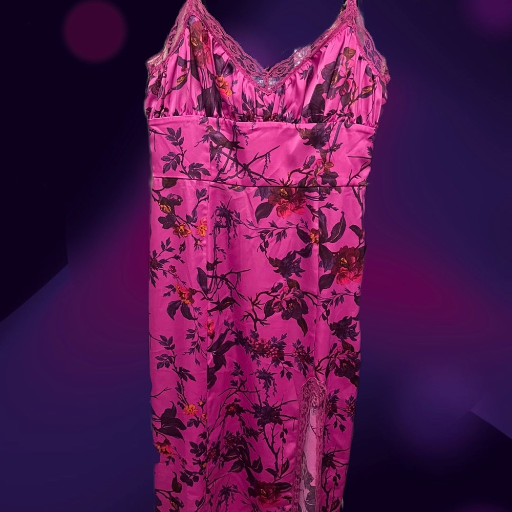 Floral Pink Lace Trim Dress